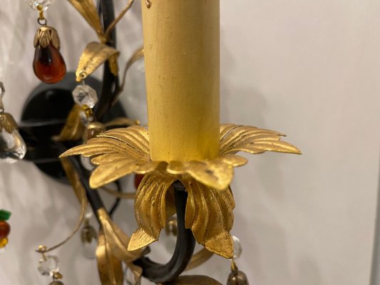 Large Gold Gilded Murano Glass Sconces, 1980s, Set of 2-JJC-1755124