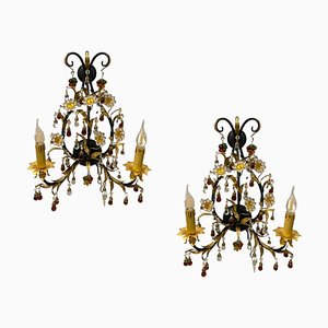 Large Gold Gilded Murano Glass Sconces, 1980s, Set of 2-JJC-1755124