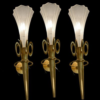 Large Gold Gilded Murano Glass Sconces, Set of 3-JJC-1284344