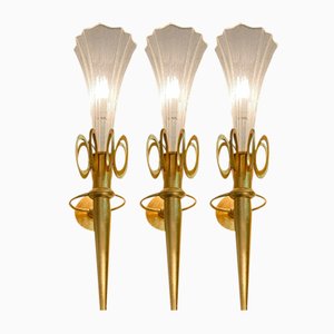 Large Gold Gilded Murano Glass Sconces, Set of 3-JJC-1284344