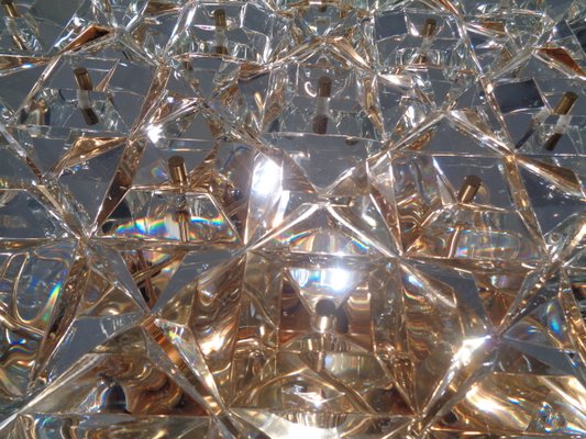 Large Gold-Plated & Crystal Glass Flush Mount Light from Kinkeldey, 1970s-RDW-692087