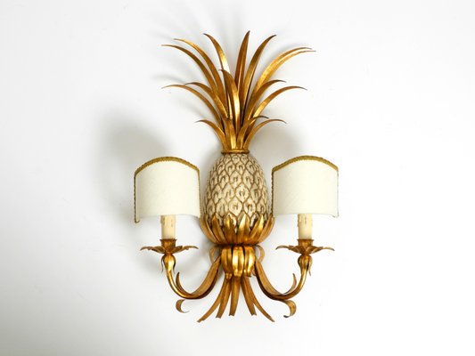 Large Gold-Plated Pineapple Florentine Wall Lamp in Metal and Ceramic by Charles Maison Jansen, 1970s-RR-2043182