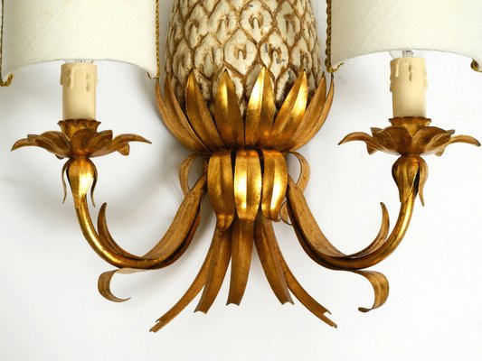 Large Gold-Plated Pineapple Florentine Wall Lamp in Metal and Ceramic by Charles Maison Jansen, 1970s-RR-2043182