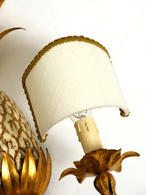 Large Gold-Plated Pineapple Florentine Wall Lamp in Metal and Ceramic by Charles Maison Jansen, 1970s-RR-2043182