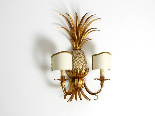 Large Gold-Plated Pineapple Florentine Wall Lamp in Metal and Ceramic by Charles Maison Jansen, 1970s-RR-2043182