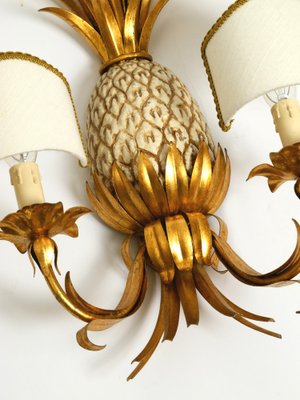 Large Gold-Plated Pineapple Florentine Wall Lamp in Metal and Ceramic by Charles Maison Jansen, 1970s-RR-2043182