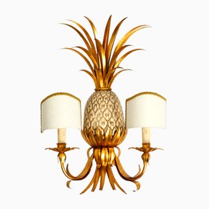 Large Gold-Plated Pineapple Florentine Wall Lamp in Metal and Ceramic by Charles Maison Jansen, 1970s-RR-2043182