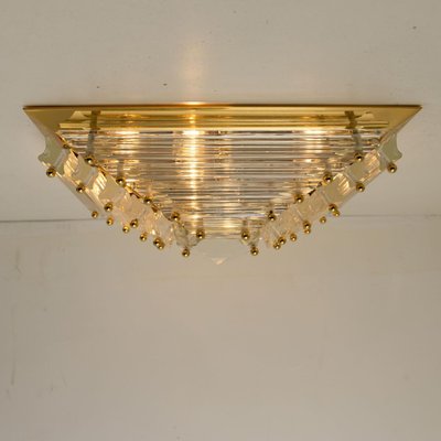 Large Gold-Plated Pyramid Flush Mount from Venini, Italy, 1970s-VDW-1735624