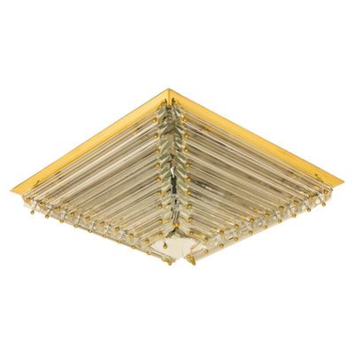 Large Gold-Plated Pyramid Flush Mount from Venini, Italy, 1970s-VDW-1735624