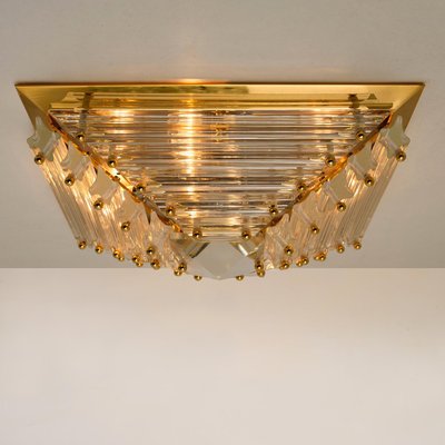 Large Gold-Plated Pyramid Flush Mount from Venini, Italy, 1970s-VDW-1735624