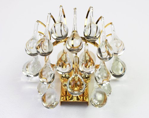 Large Golden Gilded Brass and Crystal Sconces from Palwa, Germany, 1970s, Set of 2-UGR-1085811