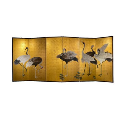 Large Golden Oriental Screen with Cranes, 1960s-RFP-2029049