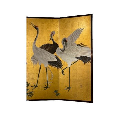 Large Golden Oriental Screen with Cranes, 1960s-RFP-2029049