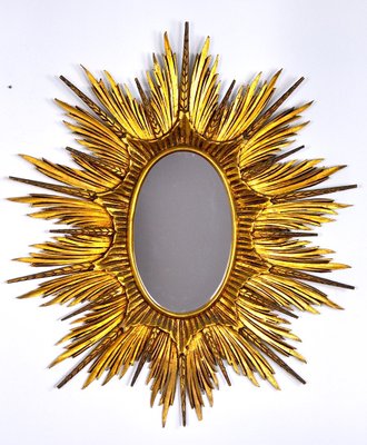 Large Golden Wood Sun Mirror, 1920s-EJE-877480