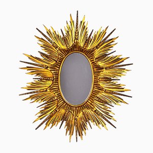 Large Golden Wood Sun Mirror, 1920s-EJE-877480