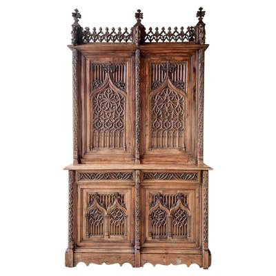 Large Gothic Revival Carved Walnut Armoire, France, 1890s-TDA-1376280