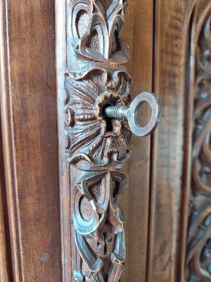 Large Gothic Revival Carved Walnut Armoire, France, 1890s-TDA-1376280