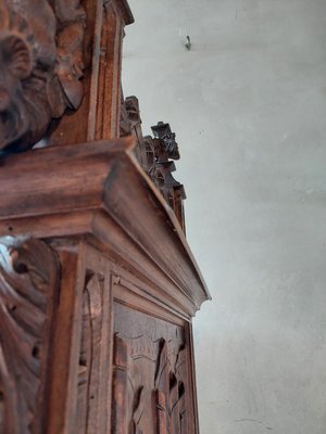 Large Gothic Revival Carved Walnut Armoire, France, 1890s-TDA-1376280