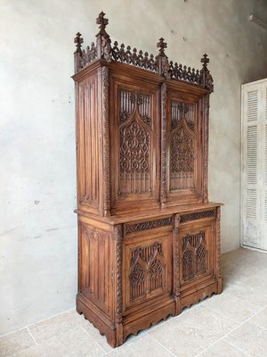 Large Gothic Revival Carved Walnut Armoire, France, 1890s-TDA-1376280