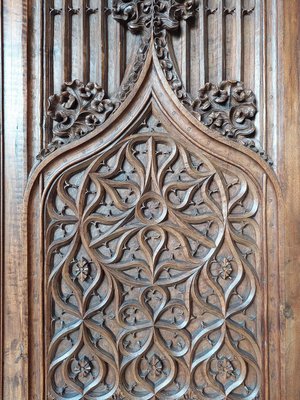 Large Gothic Revival Carved Walnut Armoire, France, 1890s-TDA-1376280