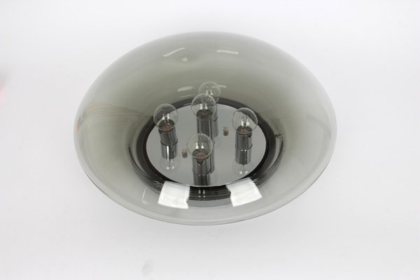 Large Gray Green Glass Flush Mount by Limburg, Germany, 1960s-UGR-1085417