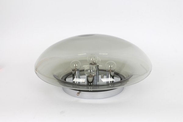 Large Gray Green Glass Flush Mount by Limburg, Germany, 1960s-UGR-1085417