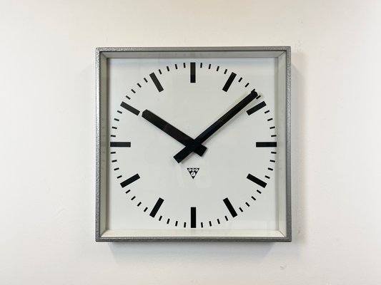 Large Grey Square Wall Clock from Pragotron, 1970s-CGF-1393535