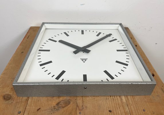 Large Grey Square Wall Clock from Pragotron, 1970s-CGF-1393535