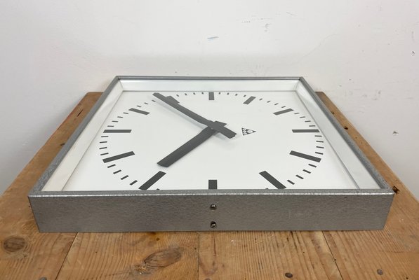 Large Grey Square Wall Clock from Pragotron, 1970s-CGF-1393535