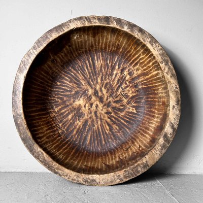 Large Handcrafted Wooden Dough Bowl, Japan, 1890s-DWL-1786932