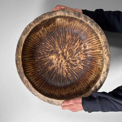 Large Handcrafted Wooden Dough Bowl, Japan, 1890s-DWL-1786932