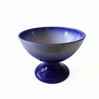 Large Handmade Blue and White Ceramic Bowl on Foot, Sweden-JKV-1786131