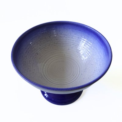 Large Handmade Blue and White Ceramic Bowl on Foot, Sweden-JKV-1786131