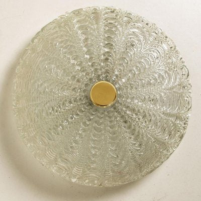 Large Handmade Thick Glass & Brass Flush Mount from Hille, 1960s-VDW-1313442