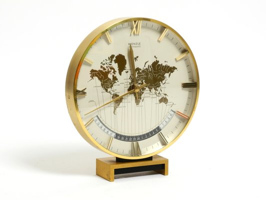 Large Heavy Battery-Operated Brass World Clock by Heinrich Johannes Möller for Kienzle, 1978-RR-2043162