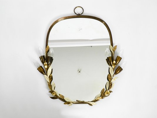 Large Heavy Mid-Century Floral Brass Mirror with Lamps from Vereinigte Werkstätten-RR-974450