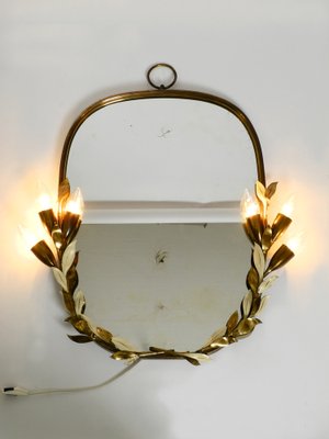 Large Heavy Mid-Century Floral Brass Mirror with Lamps from Vereinigte Werkstätten-RR-974450