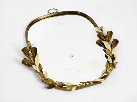 Large Heavy Mid-Century Floral Brass Mirror with Lamps from Vereinigte Werkstätten-RR-974450