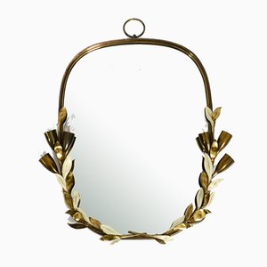 Large Heavy Mid-Century Floral Brass Mirror with Lamps from Vereinigte Werkstätten-RR-974450