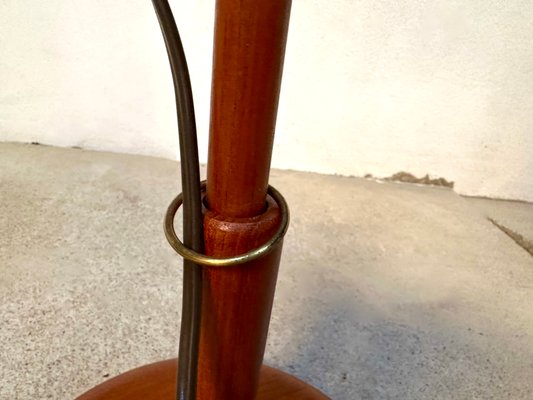 Large Height Adjustable Teak Floor Lamp with Brass Details & Woolen Lampshade from Temde Leuchten, 1960s-JP-1785594