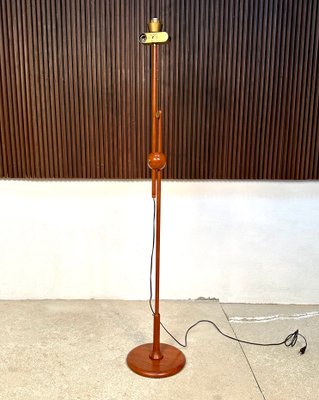 Large Height Adjustable Teak Floor Lamp with Brass Details & Woolen Lampshade from Temde Leuchten, 1960s-JP-1785594