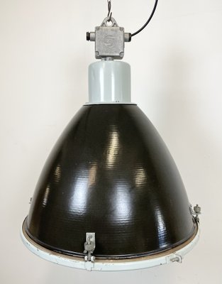 Large Industrial Black Enamel Factory Ceiling Lamp with Glass Cover from Elektrosvit, 1960s-CGF-1233925