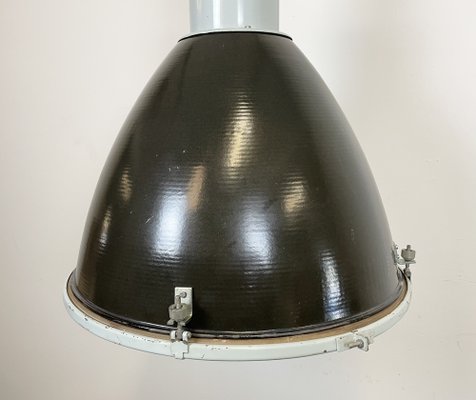 Large Industrial Black Enamel Factory Ceiling Lamp with Glass Cover from Elektrosvit, 1960s-CGF-1233925