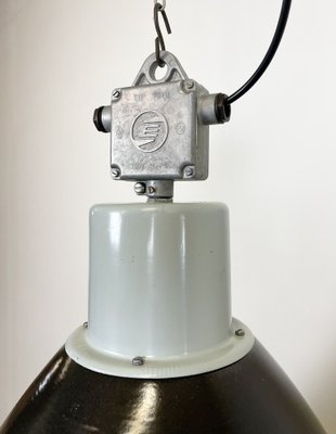 Large Industrial Black Enamel Factory Ceiling Lamp with Glass Cover from Elektrosvit, 1960s-CGF-1233925