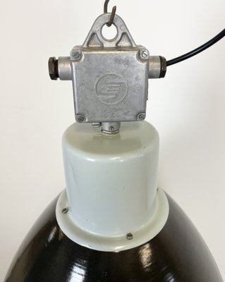 Large Industrial Black Enamel Factory Ceiling Lamp with Glass Cover from Elektrosvit, 1960s-CGF-1233925