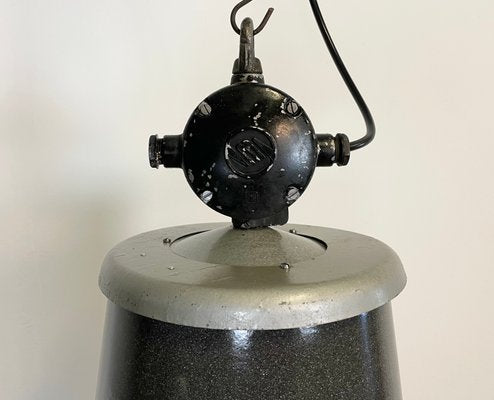 Large Industrial Black Enamel Lamp from Elektrosvit, 1960s-CGF-1057221