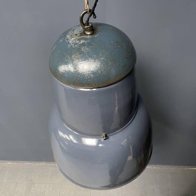 Large Industrial Blue-Gray Enamel Hanging Lamp, 1940s-NPL-1817020