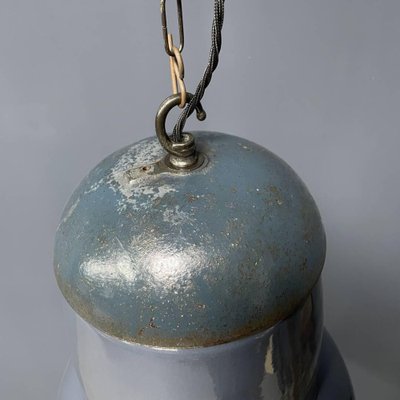 Large Industrial Blue-Gray Enamel Hanging Lamp, 1940s-NPL-1817020