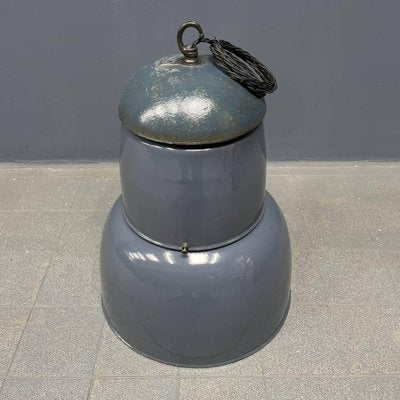 Large Industrial Blue-Gray Enamel Hanging Lamp, 1940s-NPL-1817020