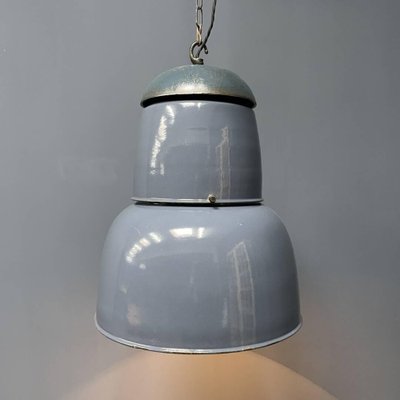 Large Industrial Blue-Gray Enamel Hanging Lamp, 1940s-NPL-1817020